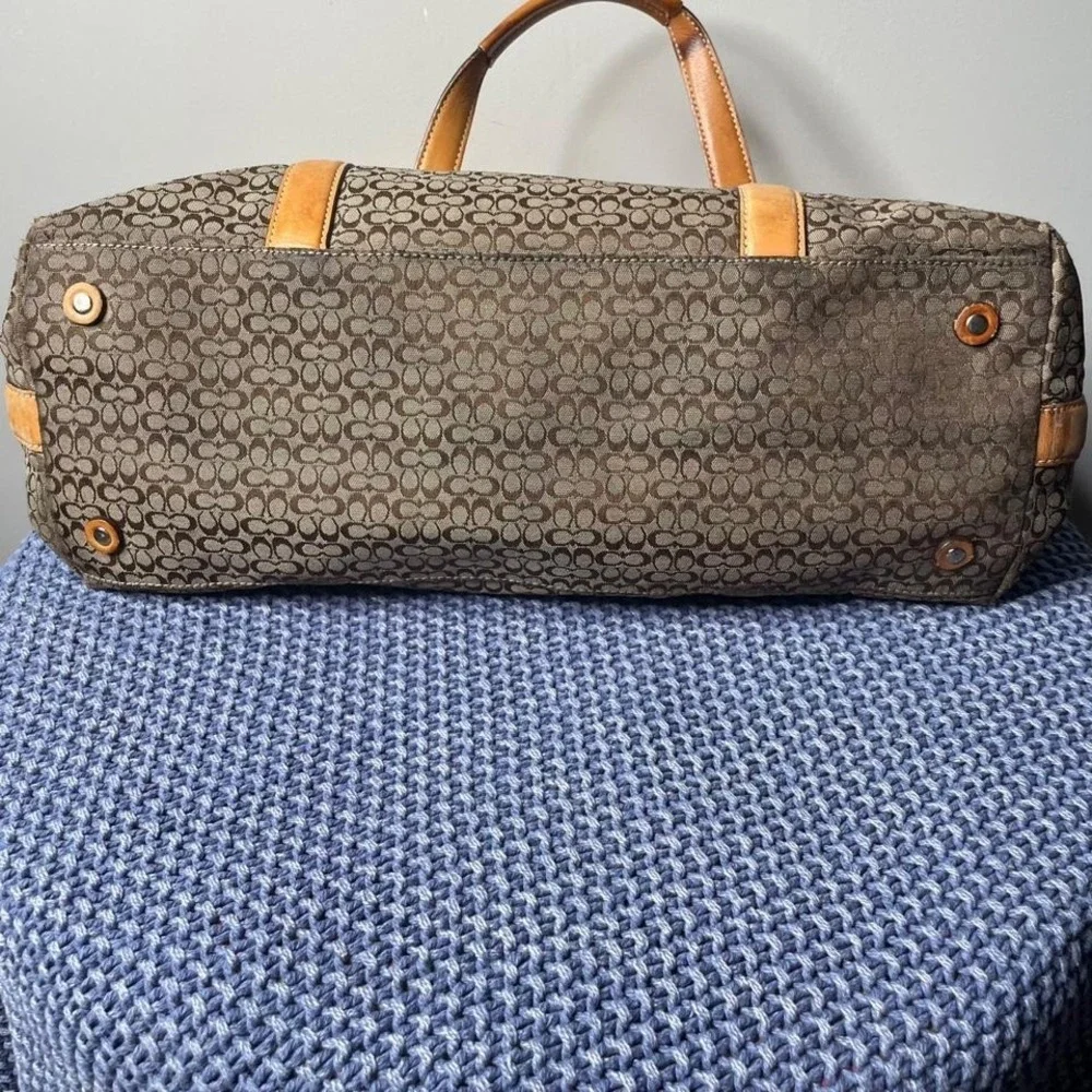 Coach brown canvas tote bag with leather trim‎